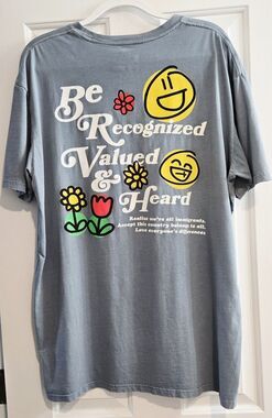 Portland Gear Smiley Face T-Shirt XL Blue Graphic Back Print Be Recognized Tee